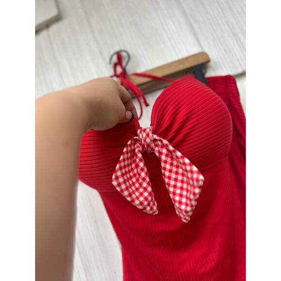 Matilda Jane Poolside Party Red Ribbed Halter One-Piece Swimsuit Size XL - Picture 4 of 7